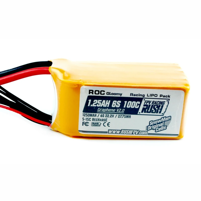 Литий ионный аккумулятор RUSH Graphene V2.0 1250 мАч 6S 22 2 в 100C 27 75 Вт/ч Разъем XT60 для