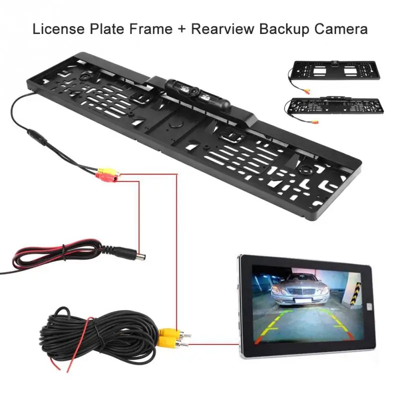 

European Automobiles Number License Plate Frame with Rearview Reverse Backup Waterproof Night Camera 4 LED Light