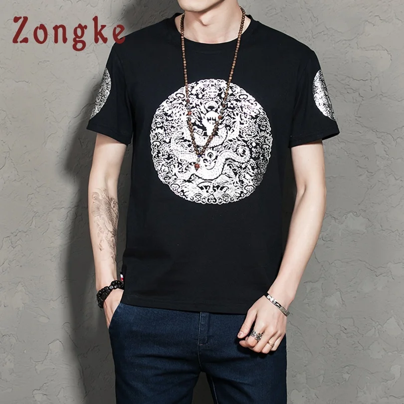 

Zongke Chinese Style Silver Dragon Print T Shirt Men Tshirt Men T-Shirt Men Funny T Shirts Harajuku Streetwear 5XL 2019 Spring
