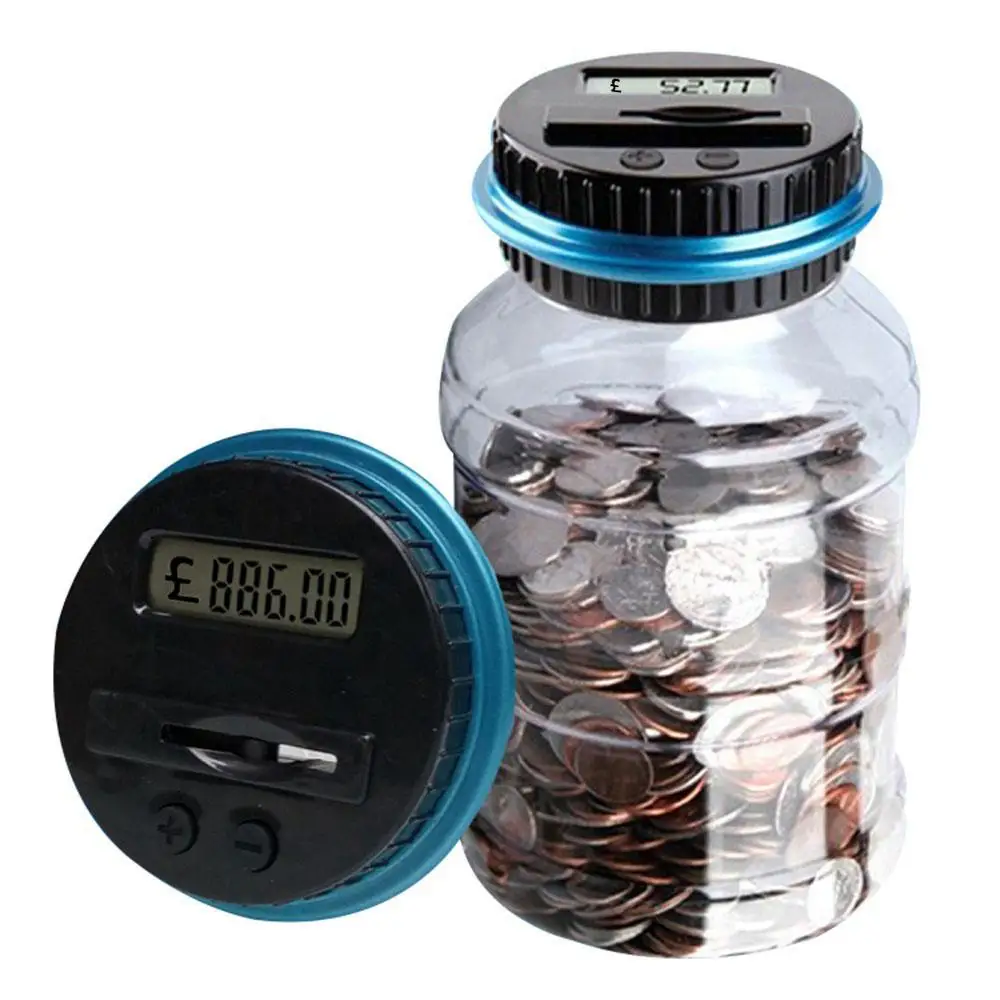 

1.8L Piggy Bank Coin Counter Electronic Digital LCD Counting Coin Money Saving Box Jar Coins Storage Box For USD EURO GBP Money