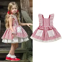 Pudcoco в полоску одежда для малышей Девушки Дети Повседневное летнее платье с юбкой-пачкой вечерние Пышное Платье принцессы красный Сарафан