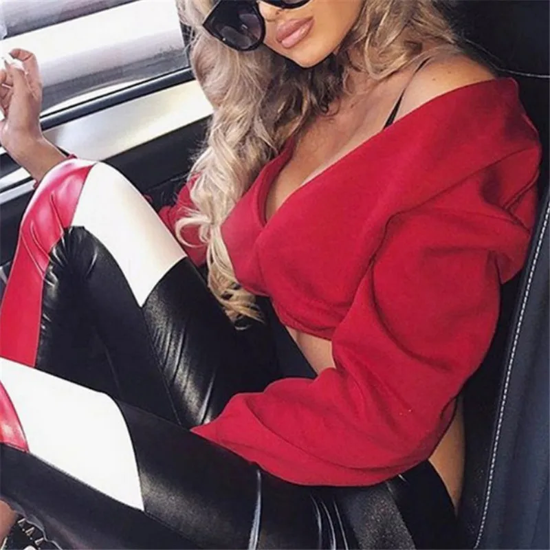

Women Sexy V Neck Blouse Off Shoulder Beach Summer Crop Top Solid Long Slevee Blouse 2019 Summer