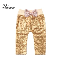 Pudcoco/повседневные штаны для маленьких девочек гетры расшитые блестками Длинные штаны-шаровары с бантом одежда для детей