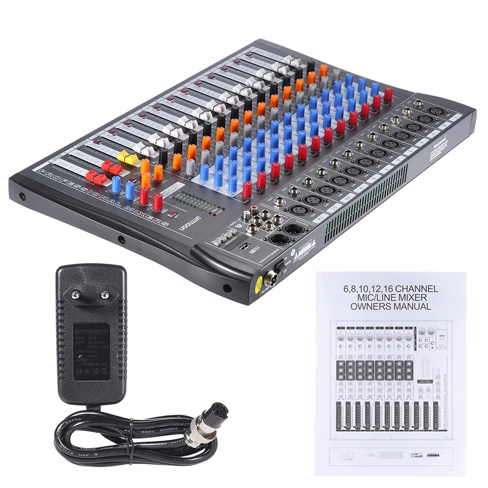 Микшерная консоль ammoon 120 USB 12 каналов микшер с линейным аудио и микрофоном XLR вход 3
