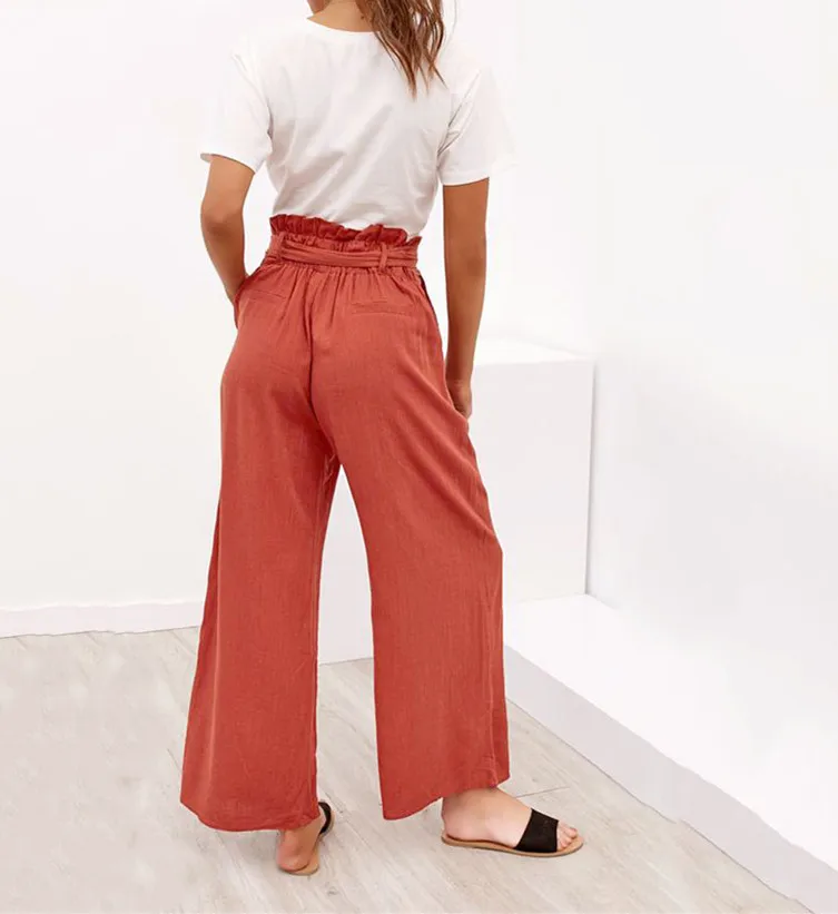 2019 Summer Women Cotton Linen Pants Pleated Casual Wide Legs Pants Loose Sashes Bandage Trousers 2019 Summer Women Cotton Linen Pants Pleated Casual Wide Legs Pants Loose Sashes Bandage Trousers