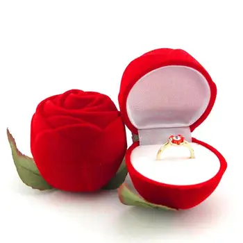 

Romantic Rose Flower Flocking Ring Box Holder Wedding Propose Engagement Valentine Day Gift Packing Jewelry Case