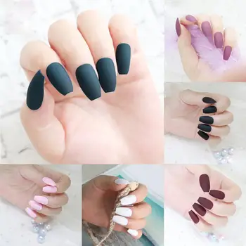 

24Pcs Coffin False Nails Tip Art Decoration Full Cover Matte Fingernail Stickers False Nails New
