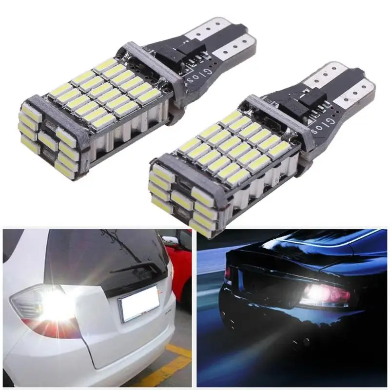 

2Pcs T15 W16W LED Reverse Light Bulbs 920 921 912 Canbus 4014 45SMD Highlight LED Backup Parking Light Lamp Bulbs DC12V