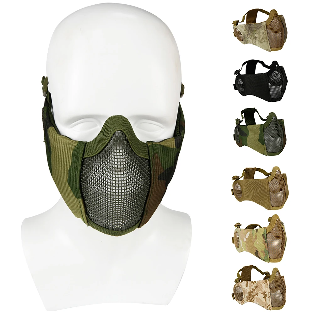 Ear Protection Paintball Half Face Mask Foldable Protective Steel Mesh