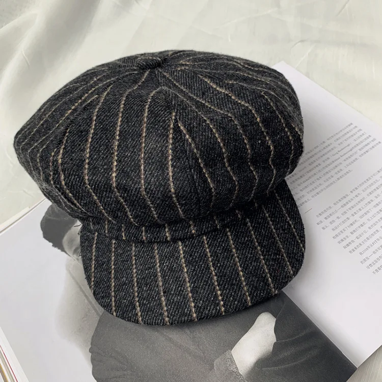 Восстановленные английские Ins кепки для зимы женские хлопковые шапки Stirpes винтажные модные Восьмиугольные повседневные новые женские шапки s