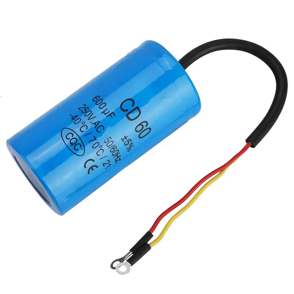 

CD60 Run Capacitor with Wire Lead 250V AC 600uF 50/60Hz for Motor Air Compressor Run Capacitor