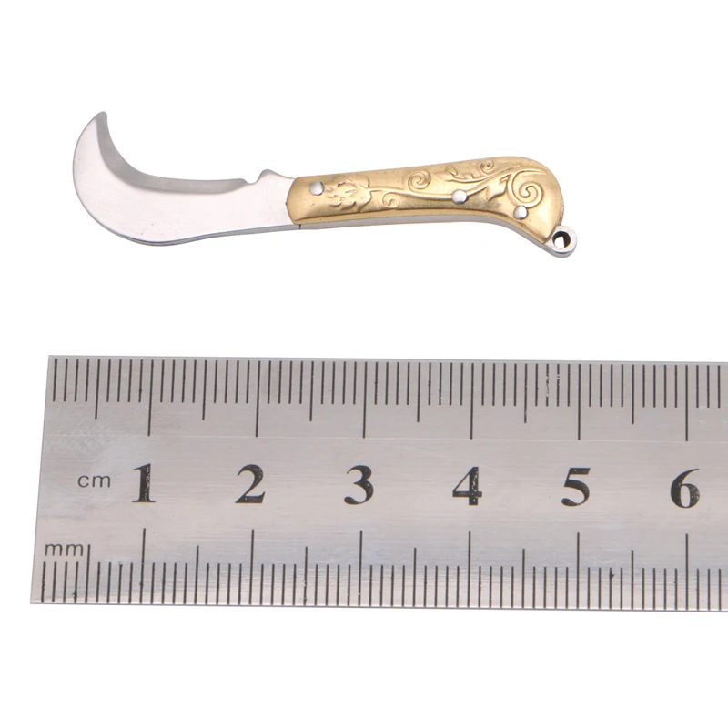 

Mini Pocket Brass Fold Knife Gadget utility gadget tool package open box letter blade keychain keyring camp hike outdoor parcel