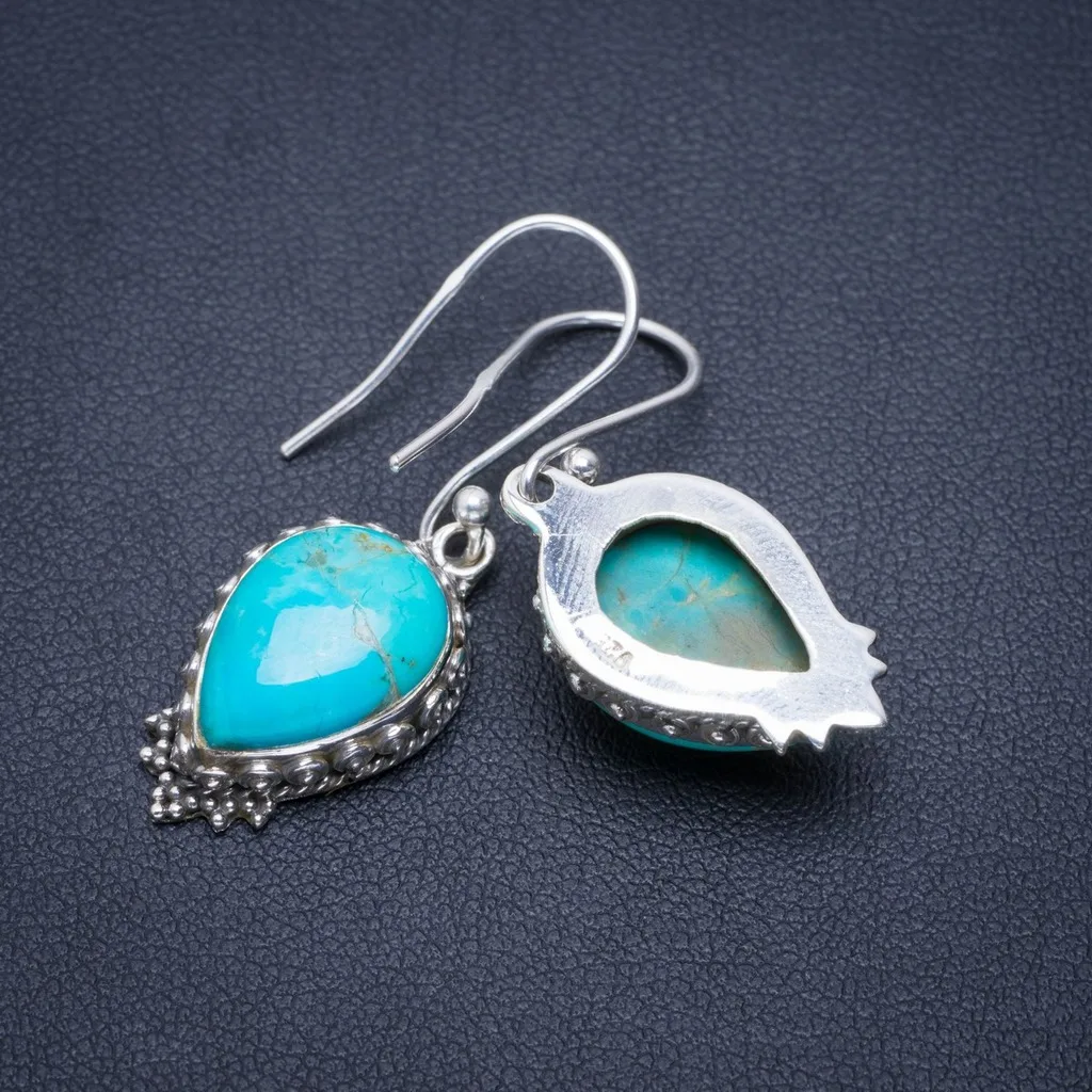 

Natural Turquoise Handmade Unique 925 Sterling Silver Earrings 1.5" A2450