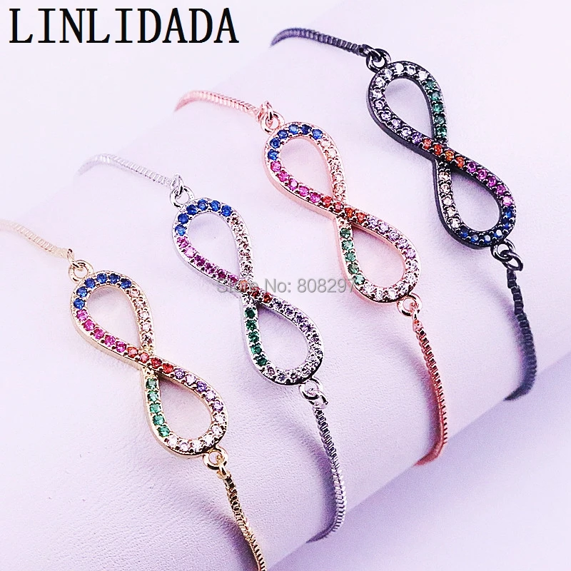 

8Pcs Fashion jewelry multi color cz micro paved 8 shape connectors simple bracelets