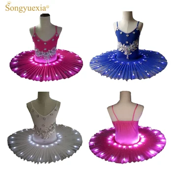 

Women's Professional Ballet Skirt Kids' Swan Ballet LED Illuminate Tutu Dress 4colors 90-170cm Girl Hot drilling tutu skirt