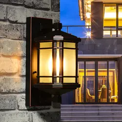 Ретро деревенский алюминиевый наружный настенный светильник Балконная дорожка стеклянная тень водостойкое садовое освещение вилла