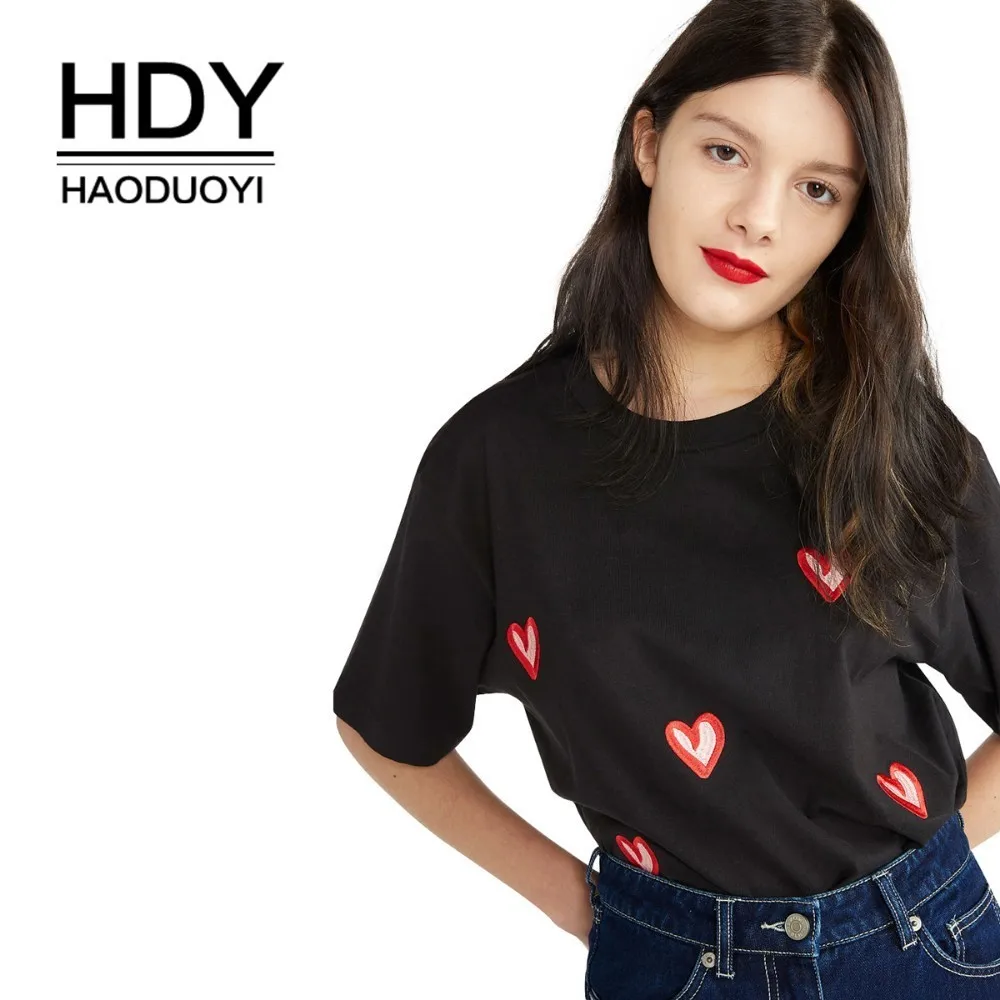 Футболка HDY Haoduoyi Хлопковая женская футболка с коротким рукавом и вышивкой |