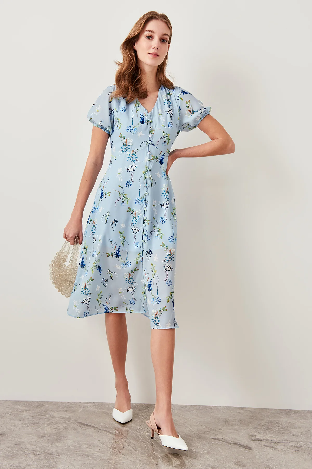 Trendyol синее платье с цветочным узором TWOSS19EH0127|Платья| |