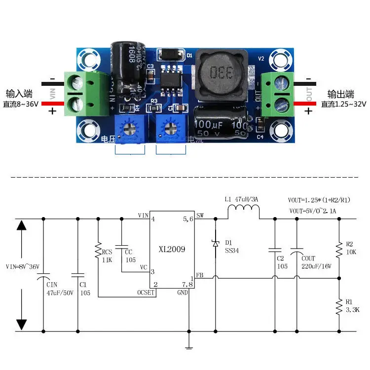 

DC-DC 8v-36V TO 1.25-30V 12V24V 2A adjustable Step-down CC CV Constant current voltage Power module Battery Charging Control