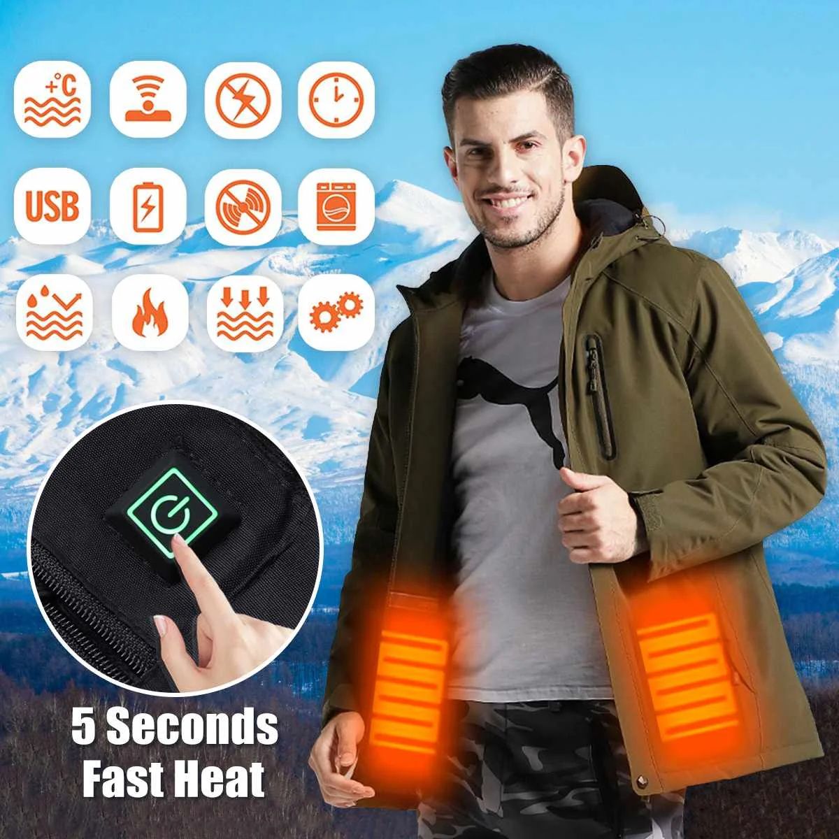 

Waterproof Electric Heating Heaed Warm USB Hooded Travel Men Coats Jackets Washable Winter Hiking Jackets Outdoor Camping Coat