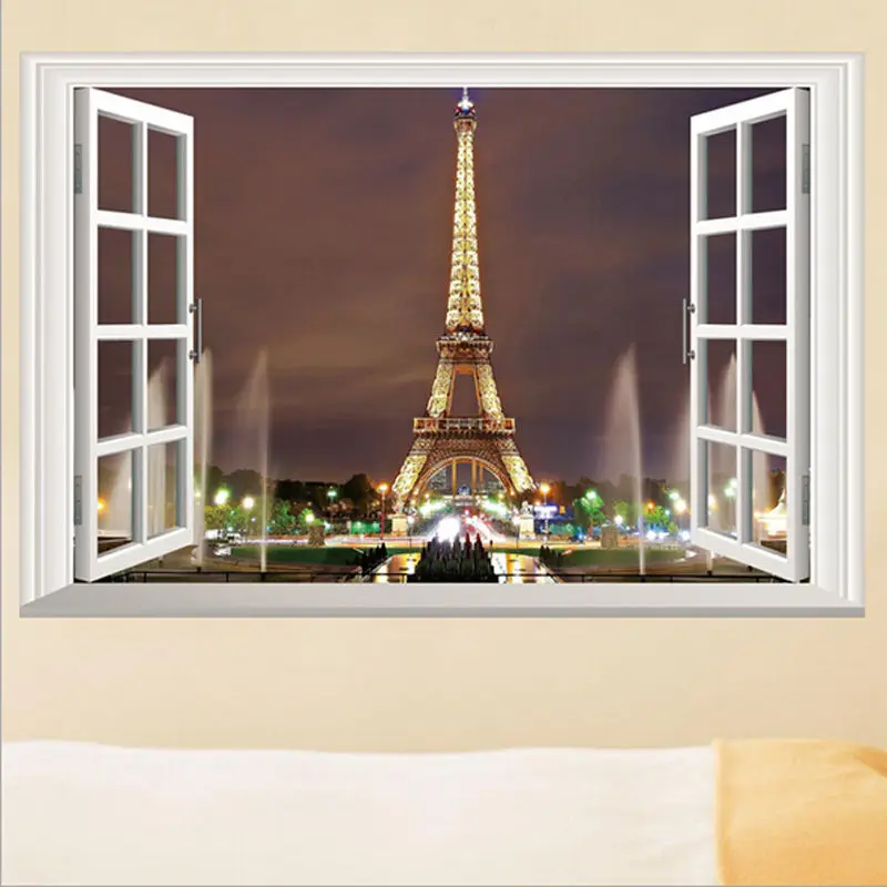 

3D Window Paris Eiffel Tower Wall Sticker Art Vinyl Decal DIY Mural Home Decor