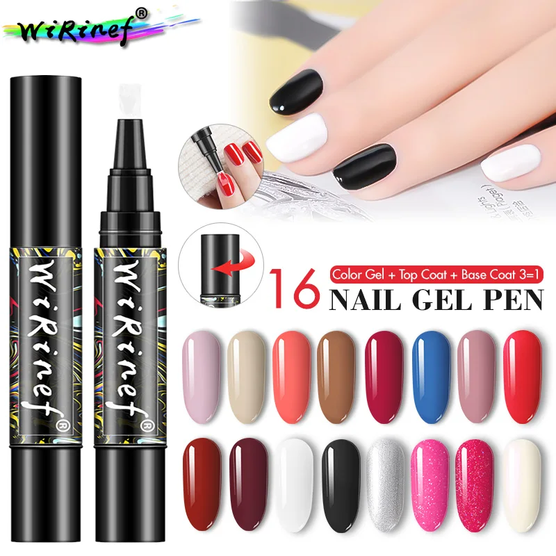 

WiRinef 3 In 1 UV Gel Lacquer Glitter Polish No Need Top Base Primer Convenient Nail Gel Varnish Pencil One Step Gel Nail Pen