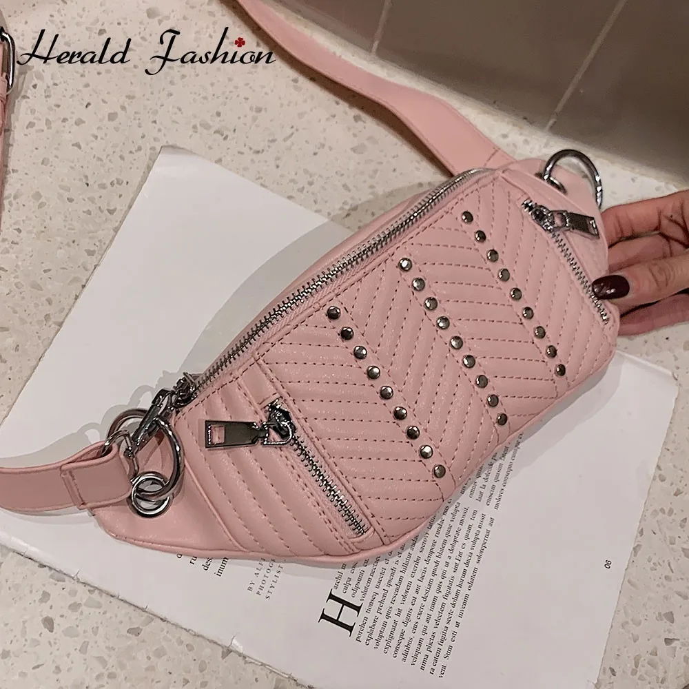 Herald модные женские туфли Street заклепки поясная качество кожа обувь для девочек Fanny Pack плеча через плечо ремень сумки хип карман