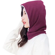 Зимний уличный спортивный мужской женский снуд с капюшоном, флисовая подкладка, одноцветная унисекс Маска двойного назначения, шарф с капюшоном, теплая шапка, шарф