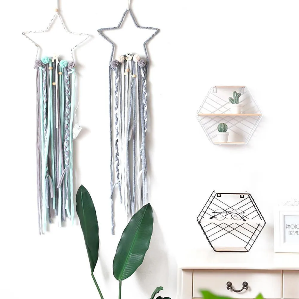 5 cuentas con forma de estrella borlas con lámpara LED atrapasueños nórdico niños Gilrls decoración de habitación guardería pared colgante adornos Accesorios