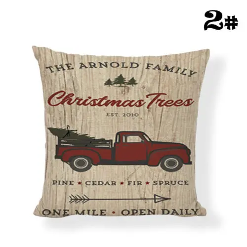 Red Farm Christmas Tree Linen Throw Pillow Case Truck Happy Camper Cushion Cover
