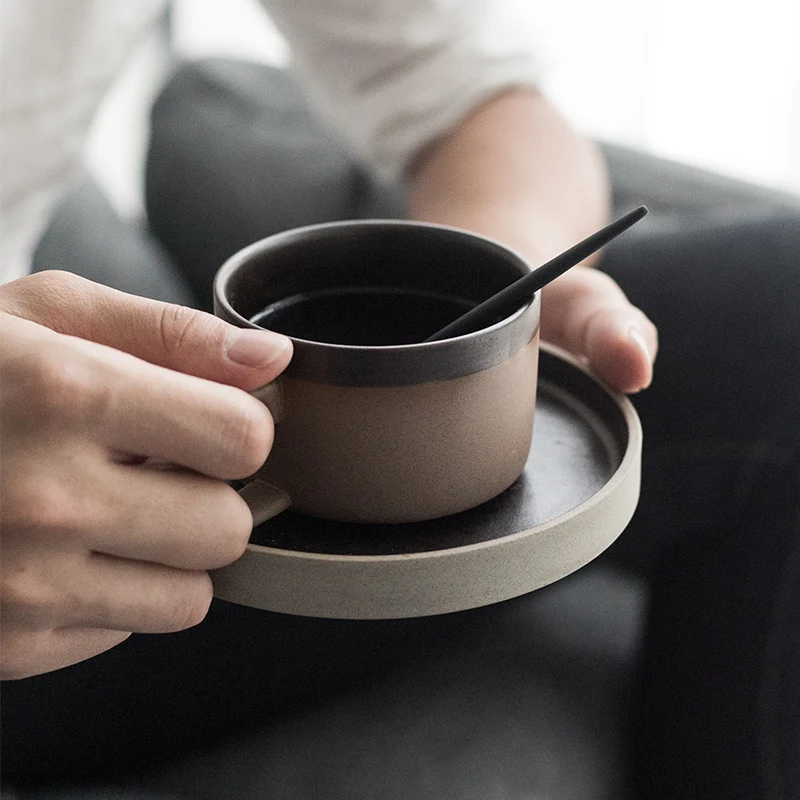 Ручной работы Керамические кофейные кружки с тарелкой чай молоко офис воды чашки творческий посуда для напитков подарок для мужчин