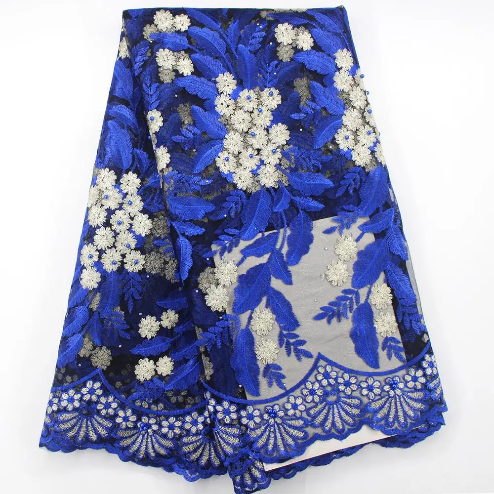 

Latest African Lace Fabric 2019 High Quality Lace New Design Embroidered Mesh Fabric With Beads Nigerian Dress Fabric