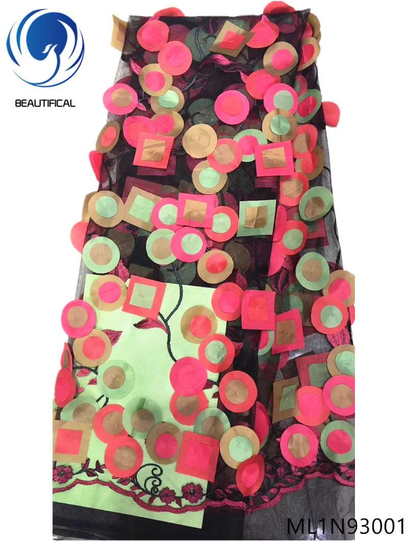 

Beautifical african lace fabrics 2019 Fashion latest big sequins design net lace nigerian lace fabric for women dress ML1N930