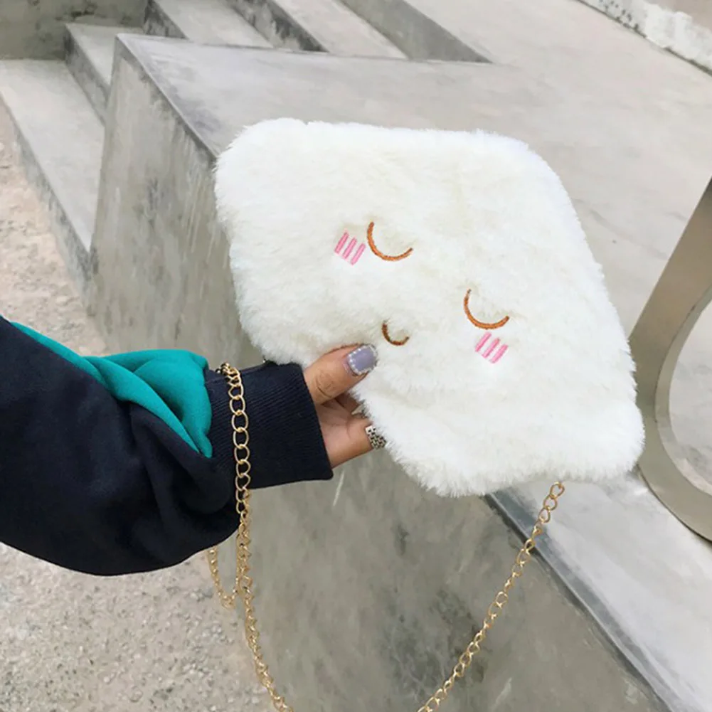 Женская фланелевая сумка через плечо Cute Cloud зимняя плюшевая с белой цепочкой