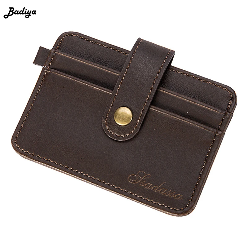 

Vintage Slim Cards Wallets Men Short Bank Credit Card Holder Genuine Leather Snap Fastener Coin Purse Men Hasp ID Case Male