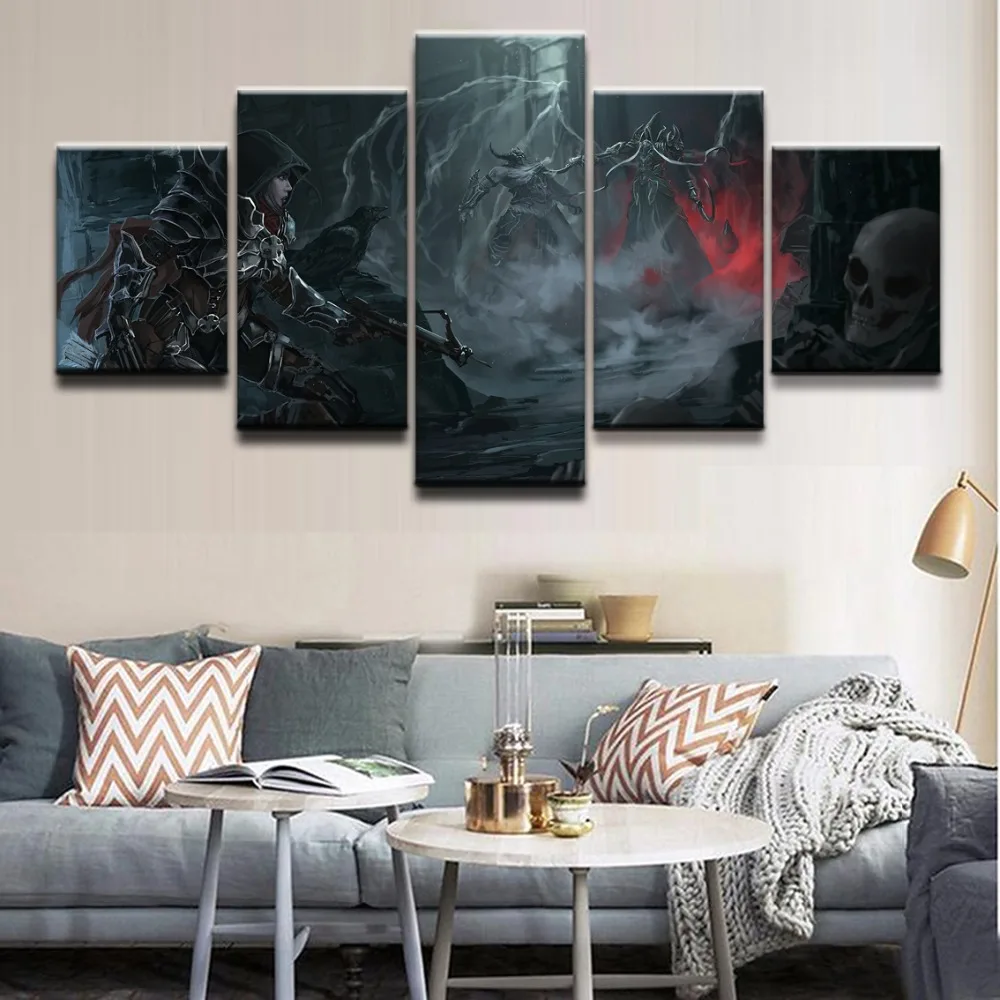 

Modern Home Wall Art Decor Frame Pictures Art Print 5 Pieces Barbarian Demon Hunter Diablo Reaper Of Souls For Boys Room Poster