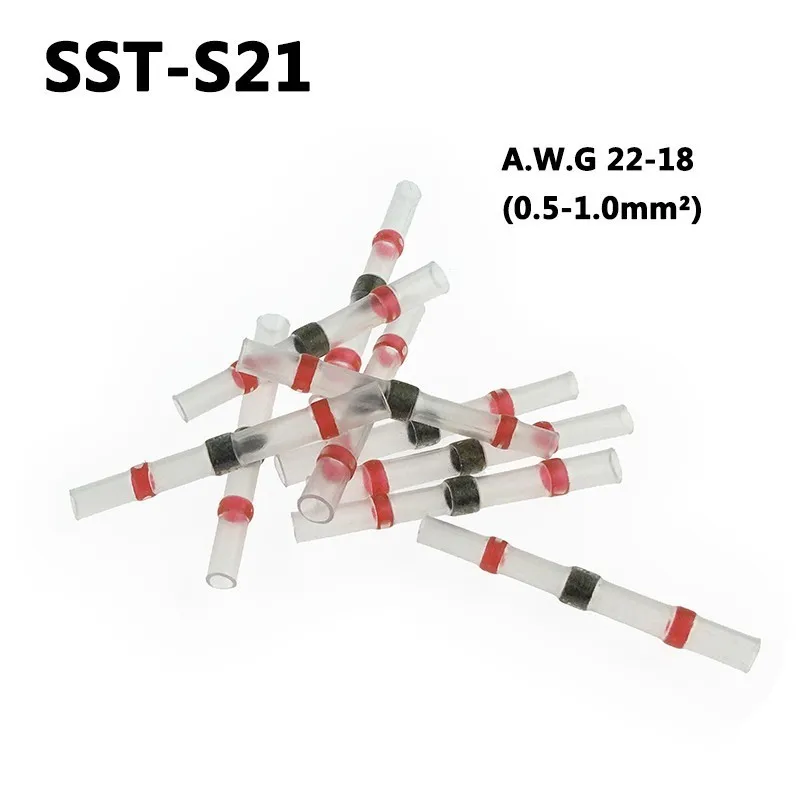 

100pcs SST-S21 Seal Heat Shrink Butt Wire Connectors Terminals AWG22-18 0.5-1.0mm Red Solder Sleeve Waterproof