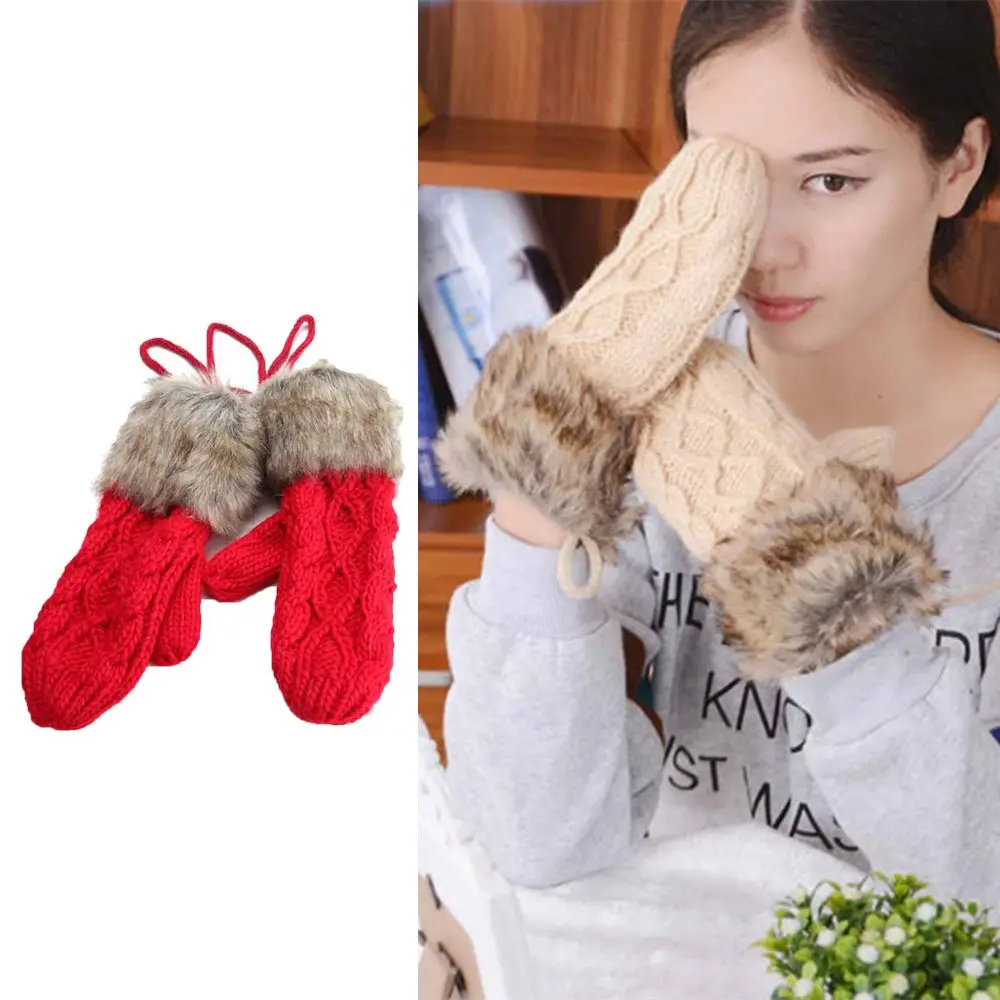 New 1pair Women Warm Gloves Mitten Thicken Keeping Warm Girls Woolen