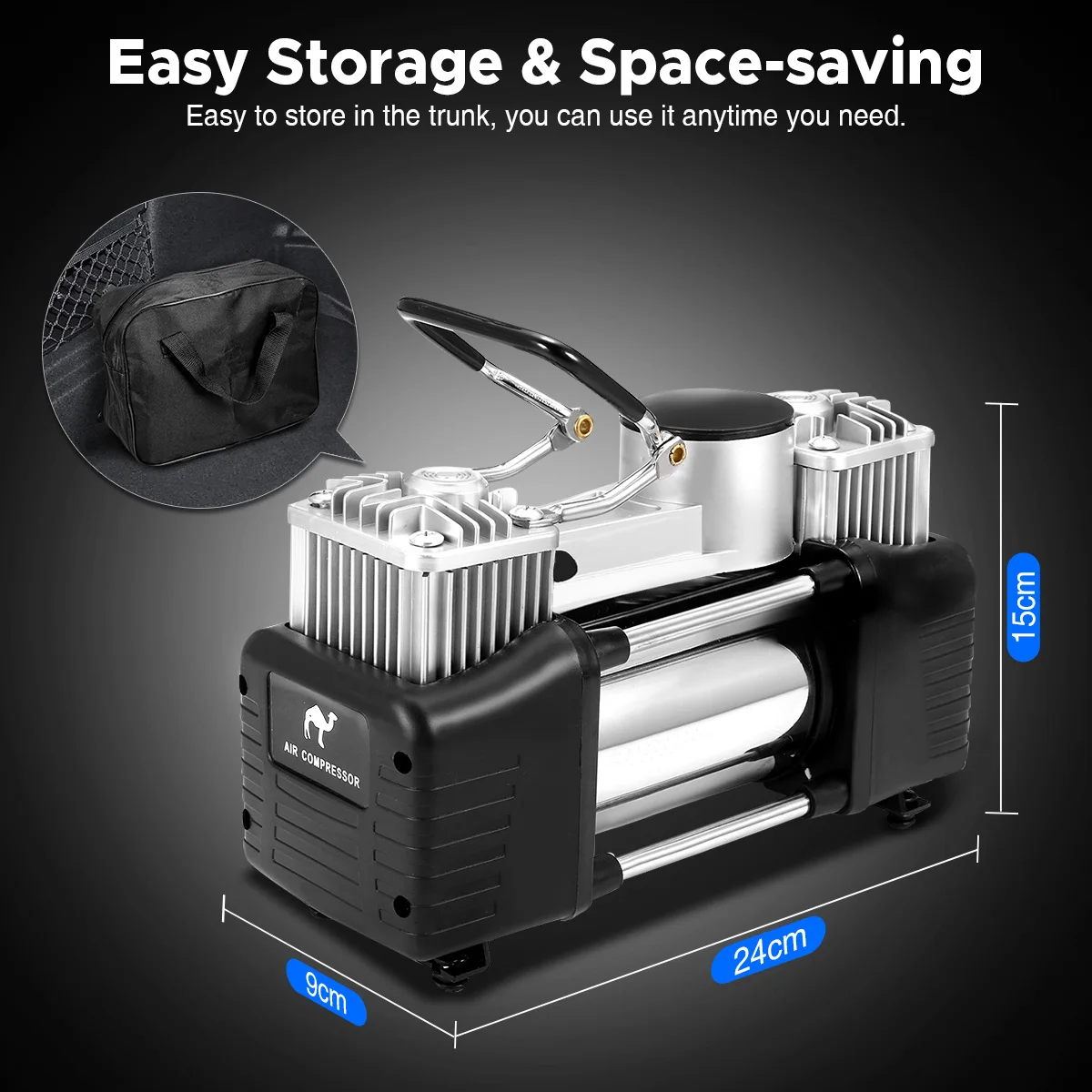 

12V 150PSI 150W Car Tire Tyre Inflator Heavy Duty Double Cylinder Air Pump Compressor Allow use 3pcs Inflatable Adapters Convent