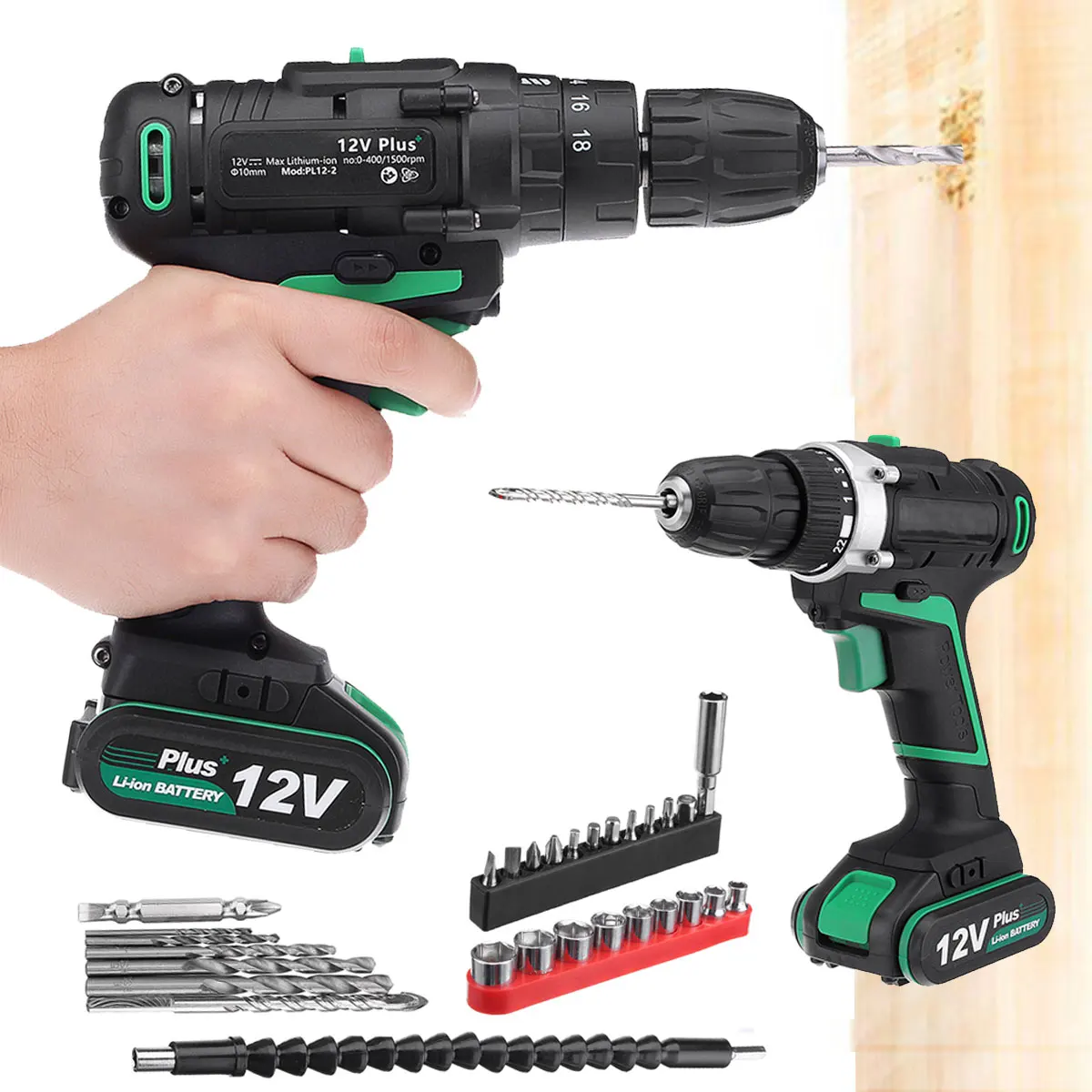 

100-240V Electric Screwdriver Cordless Impact 2-Speed Electric Hand Drill Rechargeable Lithium Battery W/LED Light Power Tools