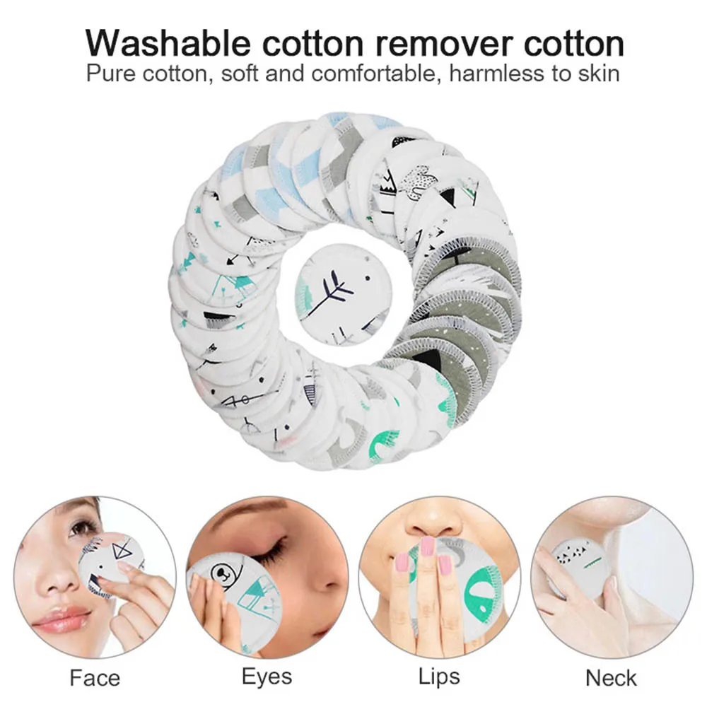 

12Pcs Cartoon Reusable Cotton Pad Make up Facial Remover Double layer Wipe Pads Nail Art Cleaning Pads Washable with Laundry Bag