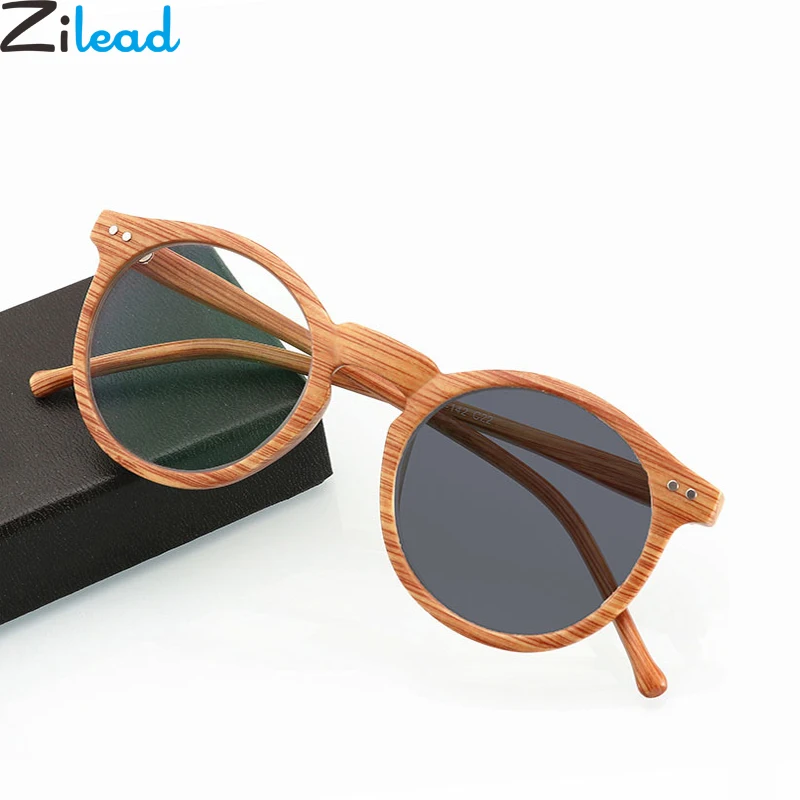 

Zilead Round Imitation Wood Sun Photochromic Reading Glasses Women&Men Presbyopic Glasses Eyewear Wth Diopter Unisex
