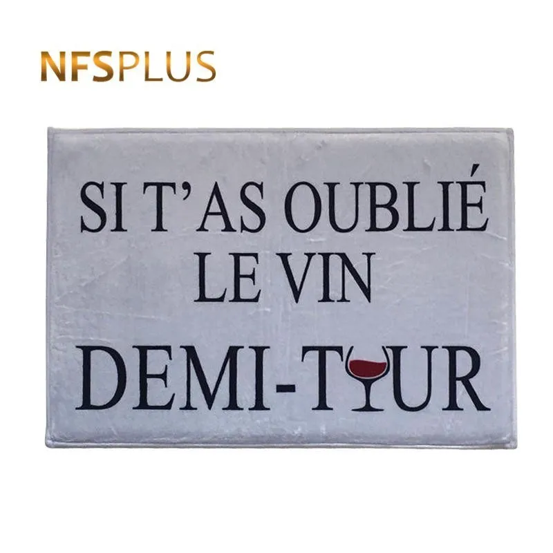 

French Words Floor Mat Carpet Flannel Fabric SI T'AS OUBLIE LE VIN DEMI-TOUR Anti-Slip Decorative Door Mat Entrance Doormat