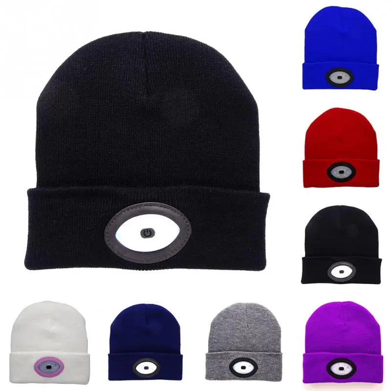 

Unisex Autumn Winter LED Light Cap Outdoor Fishing Running Beanie Hat USB Rechargeable Men Women Camping Climbing Knitted Cap