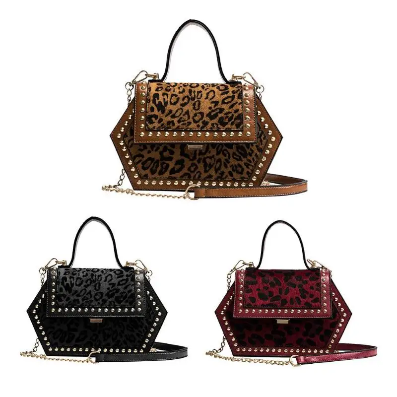 Rivet Leopard Small Tote bag 2019 New High quality Velvet Women&#39;s Designer Handbag Lock Chain ...