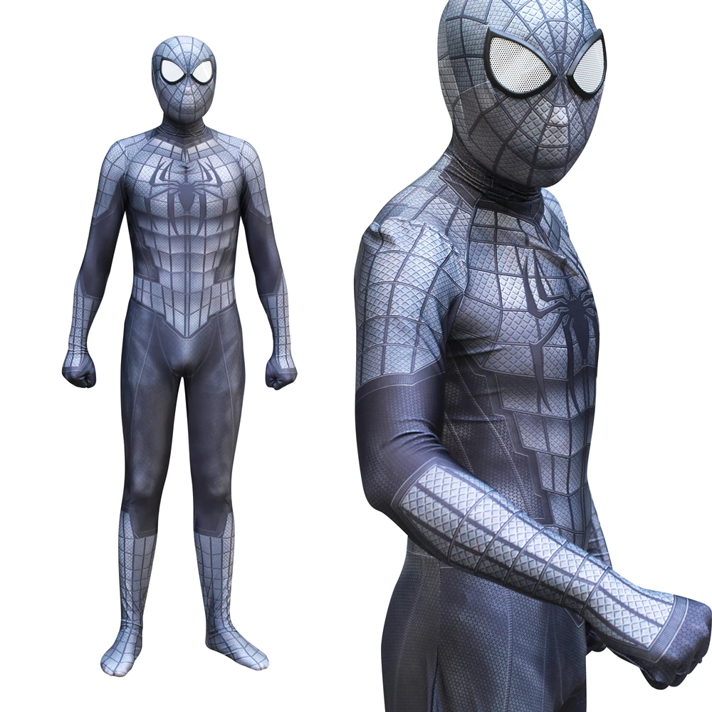 Черный костюм Человека паука для мужчин потрясающий косплей zentai маска взрослых