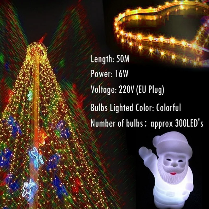 

1 Pieces 50m 300 Led Light Strings Colorful Decorative Wedding Fairy Christmas Tree Party Twinkle String Lights Decor Eu Plug