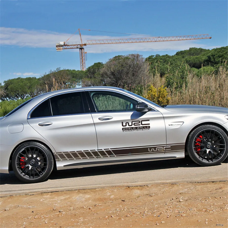 2Pcs Car Sports Racing Race Both Side Body Vinyl Black Long Stripe Decal Sticker