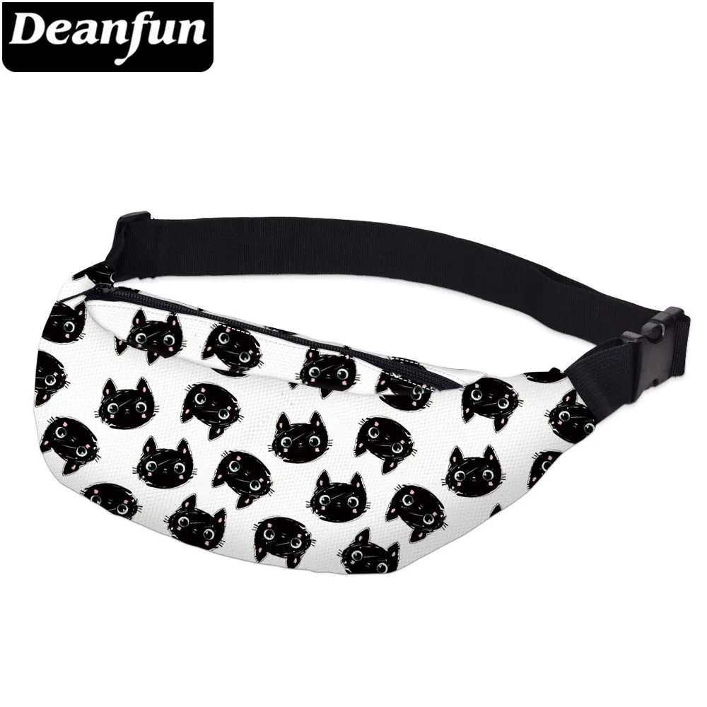 Мужская поясная сумка Deanfun черная водонепроницаемая на плечо с принтом кота для