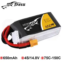 Литий-полимерный аккумулятор tattu 14,8 В 650 мАч Lipo 4S 75C RC Батарея с XT30U-F подключить батареи для 150 Размеры FPV маленькие Drone Frame